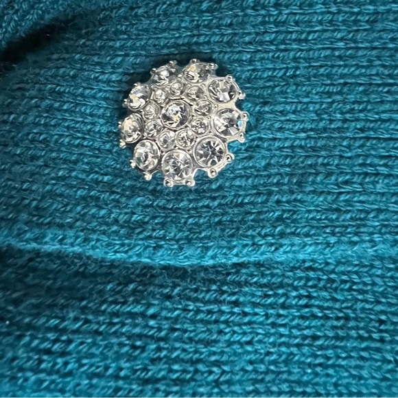 New Ryegrass teal cardigan sweater w/rhinestone buttons, a cashmere blend, S. - Picture 9 of 12